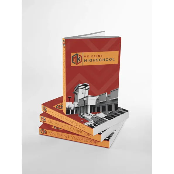 Buku yearbook sekolah dari MK Print, sampul merah oranye