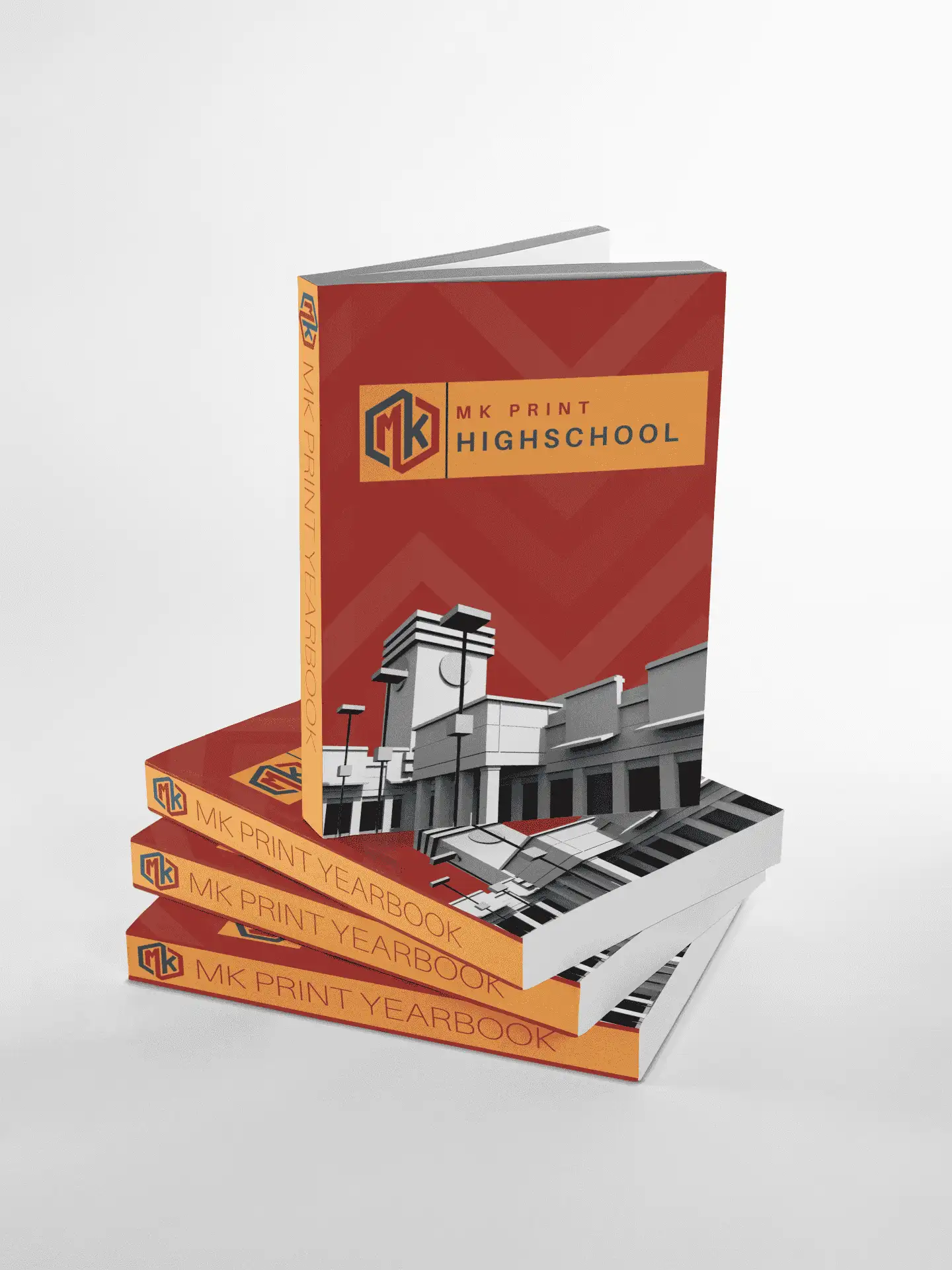 Buku yearbook sekolah dari MK Print, sampul merah oranye