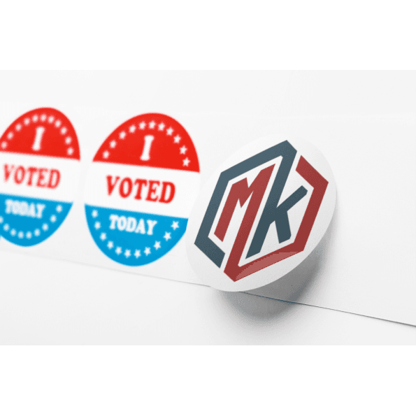 Sticker cutting logo MK Print dengan desain modern dan presisi.