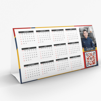 Kalender meja custom cetakan MK Print dengan desain elegan dan praktis, cocok untuk kebutuhan promosi dan branding bisnis Anda
