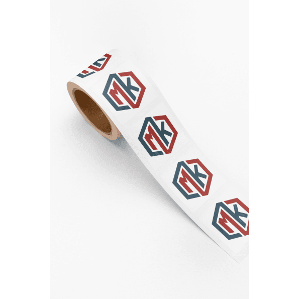 Gulungan stiker logo MK Print heksagonal