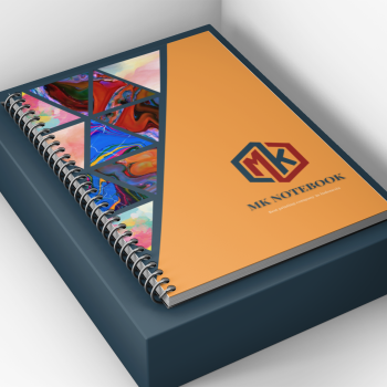 sebuah notebook diatas kotak hitam yang merupakan salah satu cetak offset